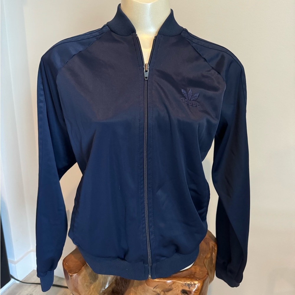 Vintage Women’s 70’s - 80’s Adidas Retro Navy Blue Track Jacket Athletic Wear SM